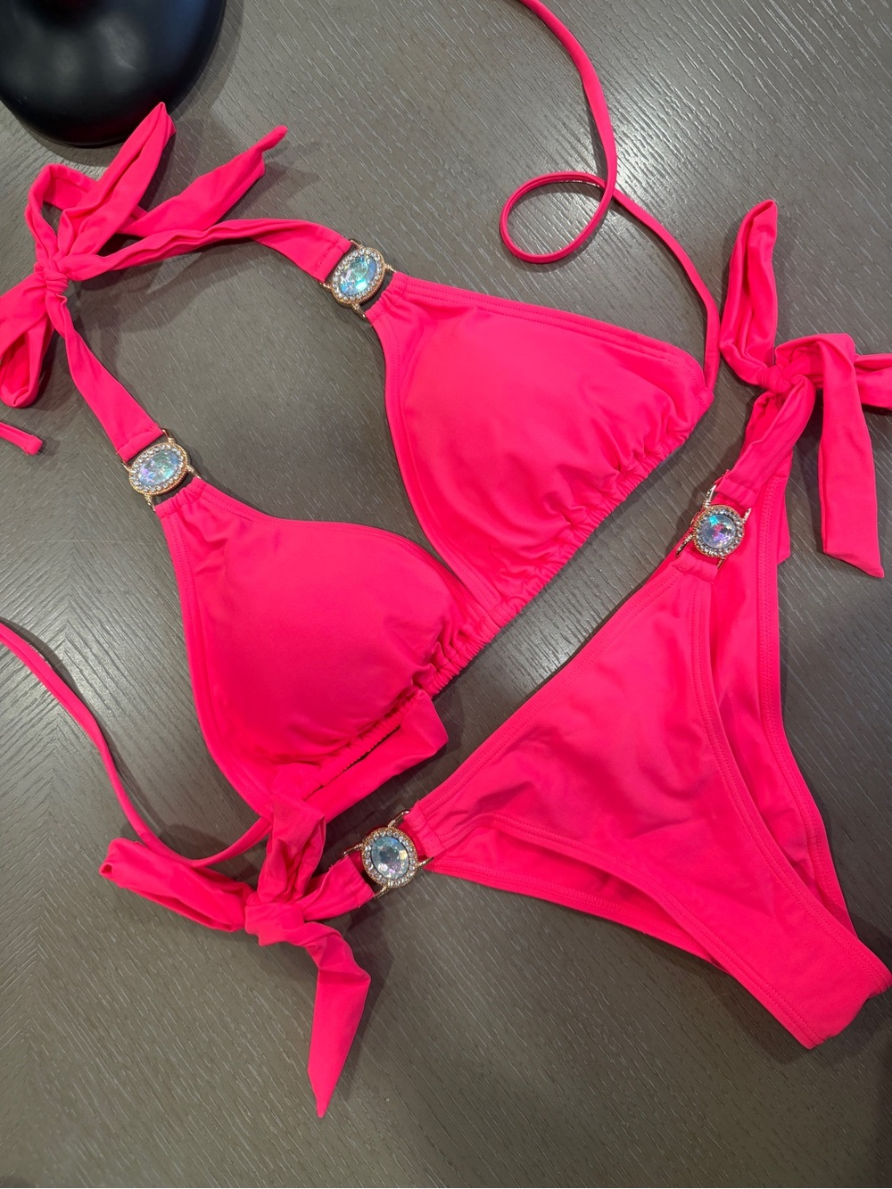 Moda Minx Neon Pink Crystal Bikini Set | XL Top & M Bottom | Resort Swimwear
